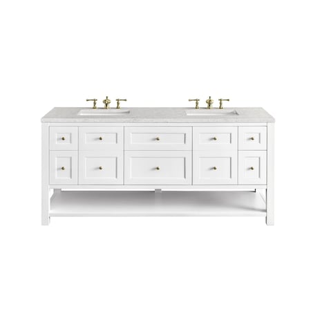 James Martin Vanities Breckenridge 72in Double Vanity, Bright White w/ 3 CM Eternal Jasmine Pearl Top 330-V72-BW-3EJP